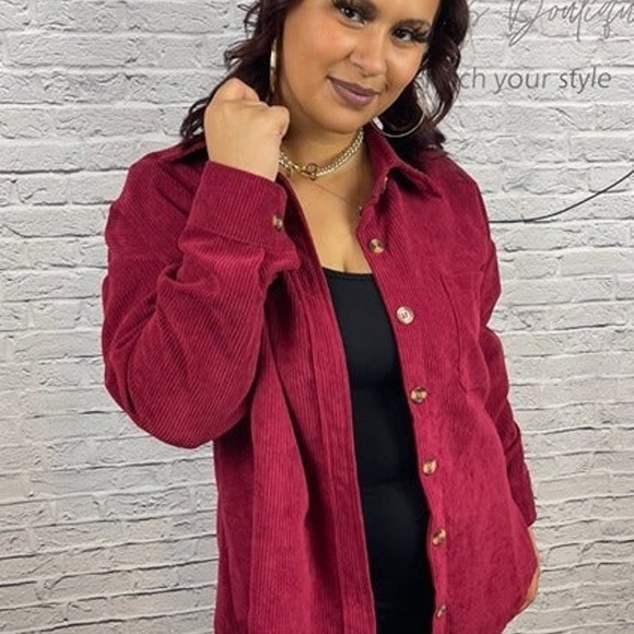 Melody Long Sleeve Corduroy Shacket (Cranberry) - Picture 3 of 9
